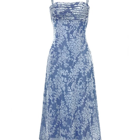strapless open back dress GARDEN PARTY FLORAL MIDI DRESS – AKIRA main image 0